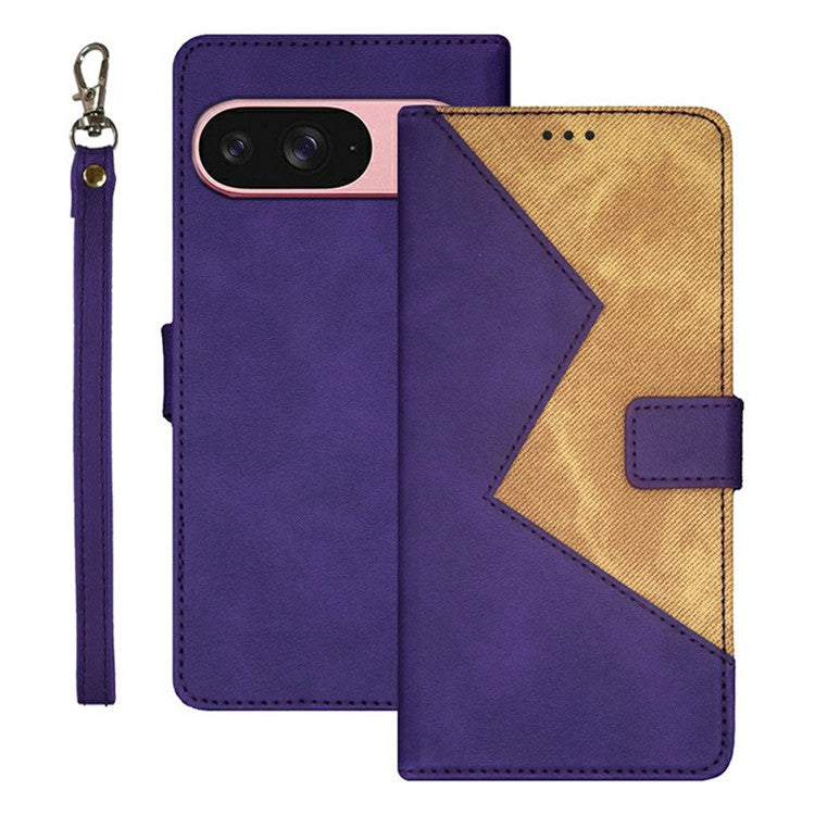 IDEWEI For Google Pixel 9 / 9 Pro Case Card Slots Splicing Color Leather Phone Cover - Purple