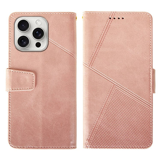 IDEWEI For iPhone 16 Pro Case Leather Wallet Phone Cover Stand Calf Texture - Pink