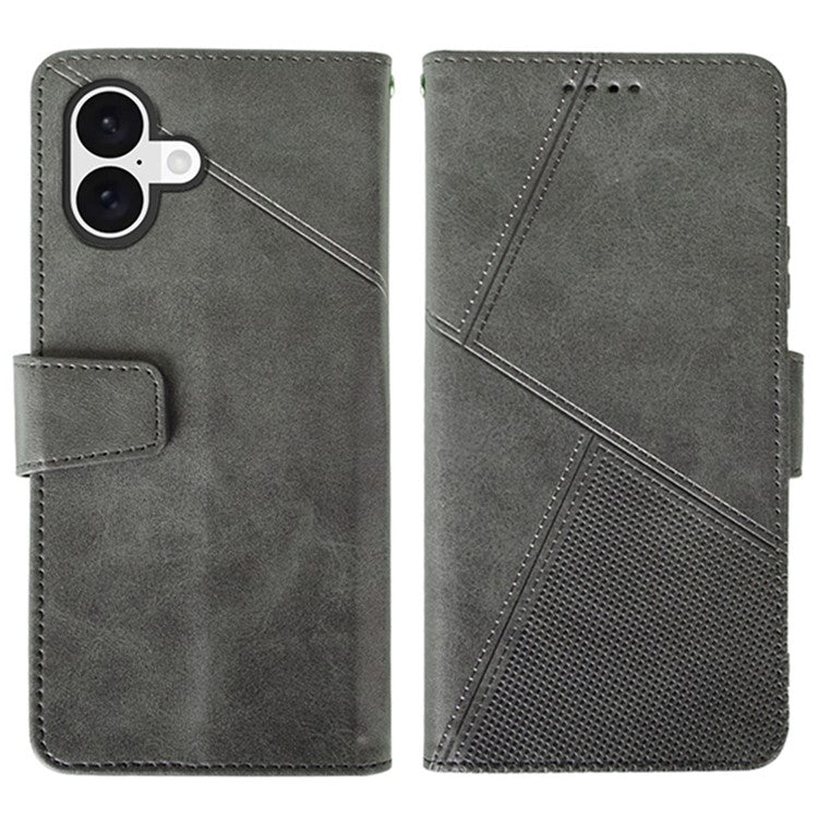 IDEWEI For iPhone 16 Plus Case Leather Wallet Phone Cover Stand Calf Texture - Grey