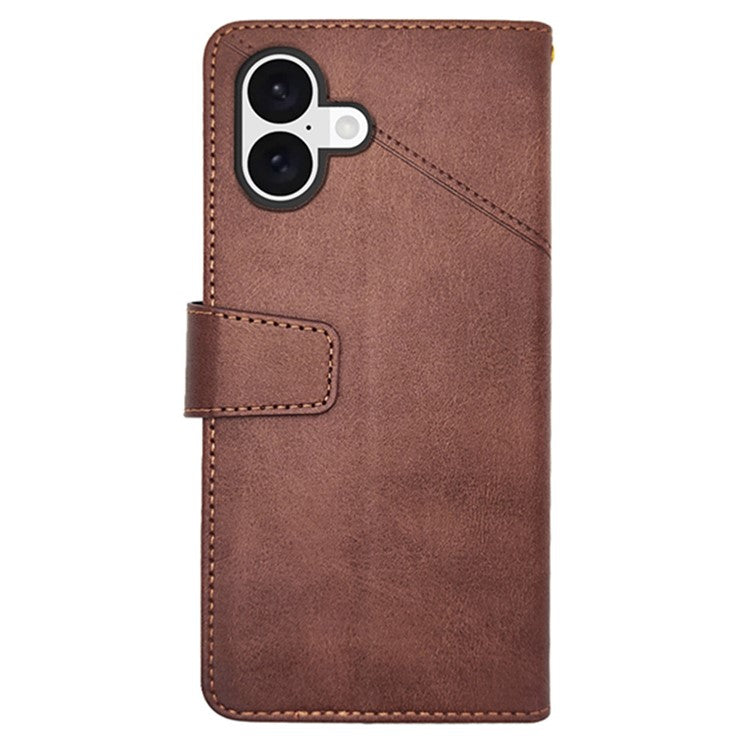 IDEWEI For iPhone 16 Case Leather Wallet Phone Cover Stand Calf Texture - Coffee