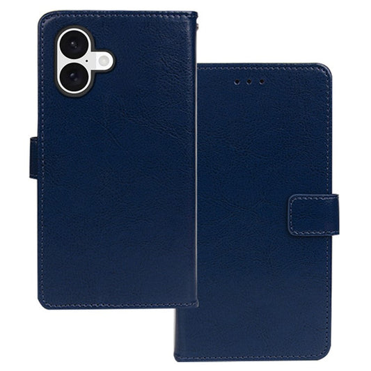 IDEWEI for iPhone 16 Plus Case Card Slots Holder Leather Phone Cover Crazy Horse Texture - Blue