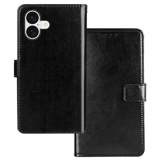 IDEWEI for iPhone 16 Plus Case Card Slots Holder Leather Phone Cover Crazy Horse Texture - Black