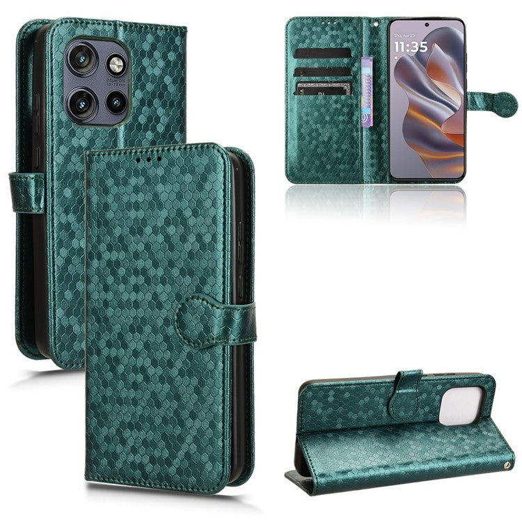 For Motorola Edge 50 Neo 5G / Moto S50 5G / Thinkphone 25 5G Wallet Case Dot Pattern Imprint PU Leather Phone Cover - Green