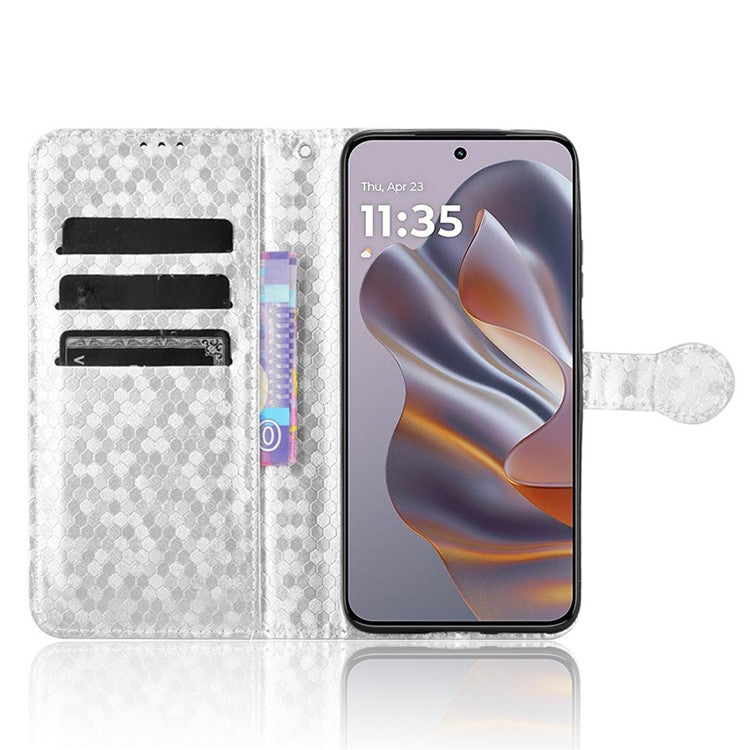 For Motorola Edge 50 Neo 5G / Moto S50 5G / Thinkphone 25 5G Wallet Case Dot Pattern Imprint PU Leather Phone Cover - Silver