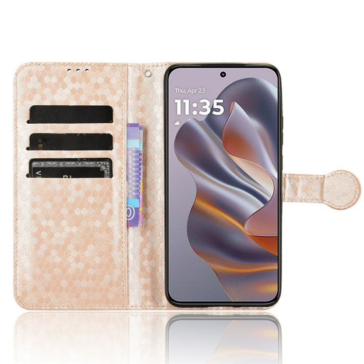 For Motorola Edge 50 Neo 5G / Moto S50 5G / Thinkphone 25 5G Wallet Case Dot Pattern Imprint PU Leather Phone Cover - Rose Gold