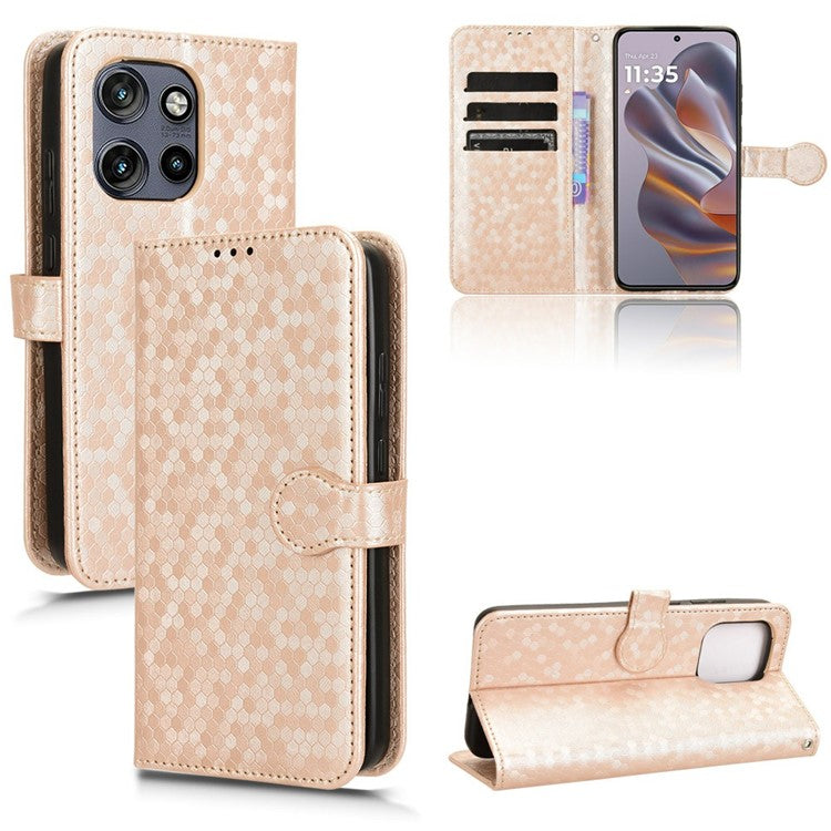 For Motorola Edge 50 Neo 5G / Moto S50 5G / Thinkphone 25 5G Wallet Case Dot Pattern Imprint PU Leather Phone Cover - Rose Gold