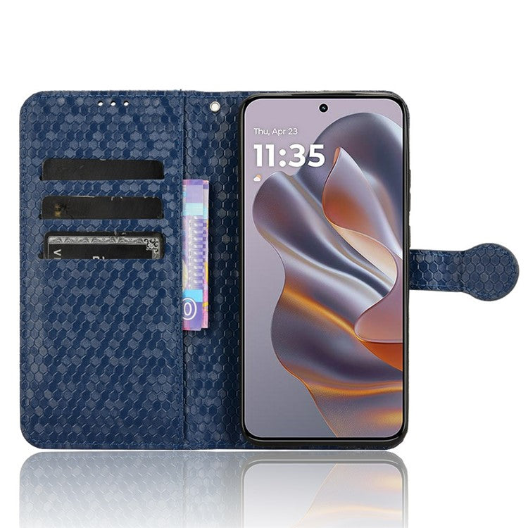 For Motorola Edge 50 Neo 5G / Moto S50 5G / Thinkphone 25 5G Wallet Case Dot Pattern Imprint PU Leather Phone Cover - Dark Blue