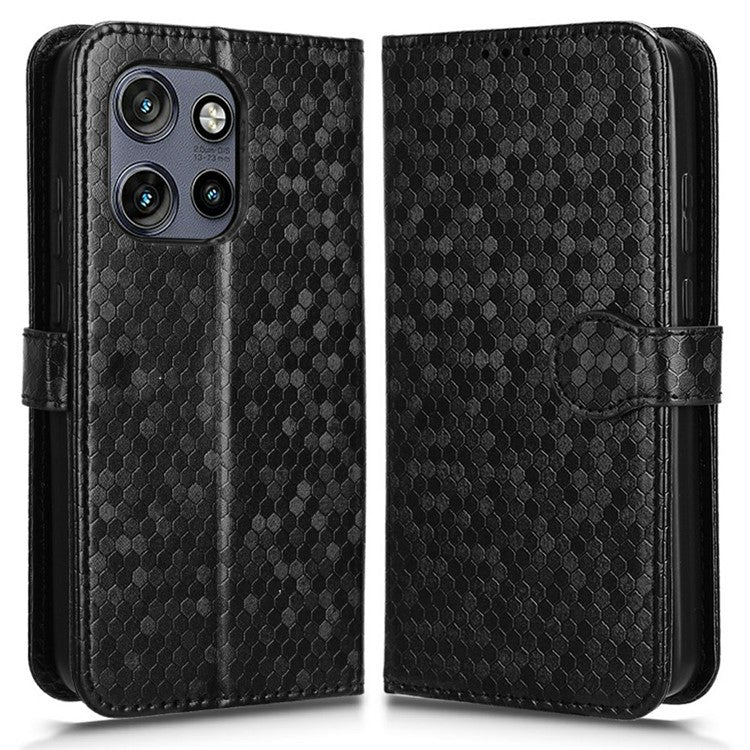 For Motorola Edge 50 Neo 5G / Moto S50 5G / Thinkphone 25 5G Wallet Case Dot Pattern Imprint PU Leather Phone Cover - Black