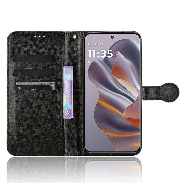 For Motorola Edge 50 Neo 5G / Moto S50 5G / Thinkphone 25 5G Wallet Case Dot Pattern Imprint PU Leather Phone Cover - Black