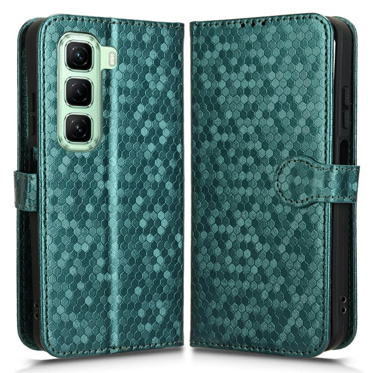 For Infinix Hot 50 5G Wallet Case Dot Pattern Imprint PU Leather Phone Cover - Green