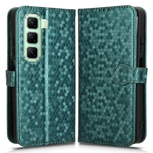 For Infinix Hot 50 5G Wallet Case Dot Pattern Imprint PU Leather Phone Cover - Green
