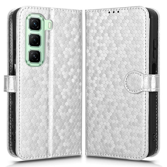 For Infinix Hot 50 5G Wallet Case Dot Pattern Imprint PU Leather Phone Cover - Silver