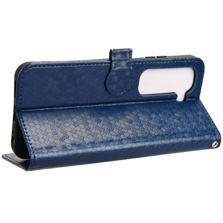 For Infinix Hot 50 5G Wallet Case Dot Pattern Imprint PU Leather Phone Cover - Dark Blue