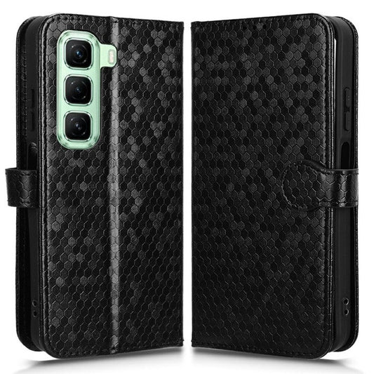 For Infinix Hot 50 5G Wallet Case Dot Pattern Imprint PU Leather Phone Cover - Black