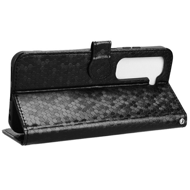 For Infinix Hot 50 5G Wallet Case Dot Pattern Imprint PU Leather Phone Cover - Black