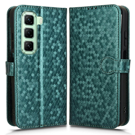 For Infinix Hot 50 4G Wallet Case Dot Pattern Imprint PU Leather Phone Cover - Green