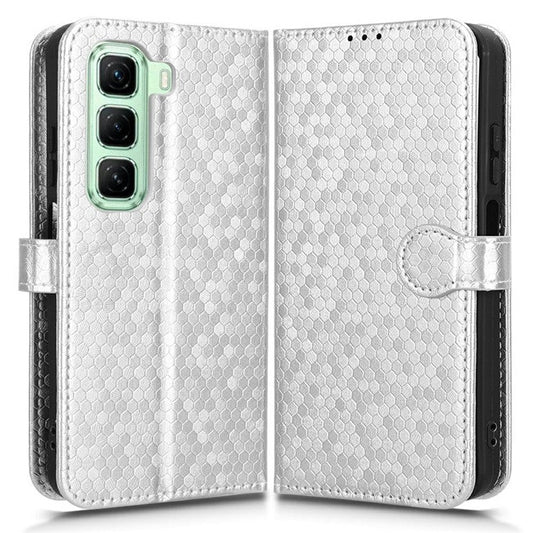 For Infinix Hot 50 4G Wallet Case Dot Pattern Imprint PU Leather Phone Cover - Silver