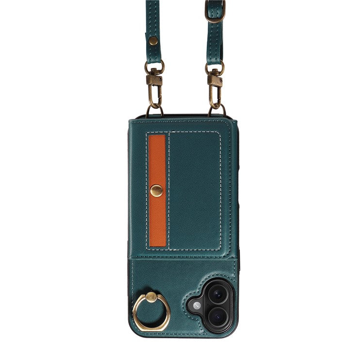 For iPhone 16 Plus Case Leather Crossbody Phone Cover Card Holder Kickstand - Blue