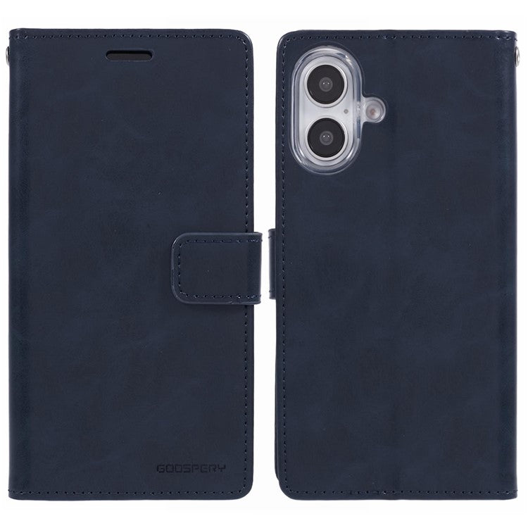 MERCURY GOOSPERY Blue Moon For iPhone 16 Case Stand Full Protection Leather Phone Cover - Dark Blue
