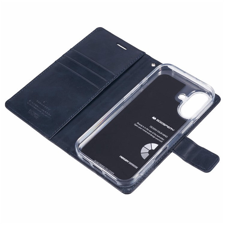 MERCURY GOOSPERY Blue Moon For iPhone 16 Case Stand Full Protection Leather Phone Cover - Dark Blue