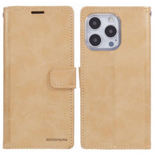 MERCURY GOOSPERY Blue Moon For iPhone 16 Pro Case Stand Full Protection Leather Phone Cover - Gold