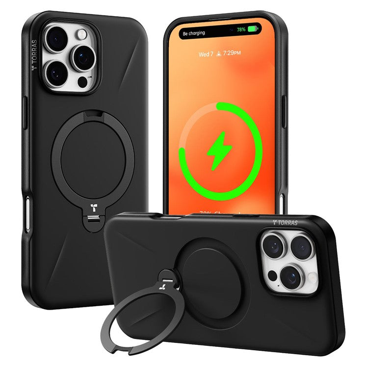 TORRAS Ostand Q Pro Series For iPhone 16 Pro Case Kickstand TPU+PC Phone Cover Compatible with Magsafe - Black