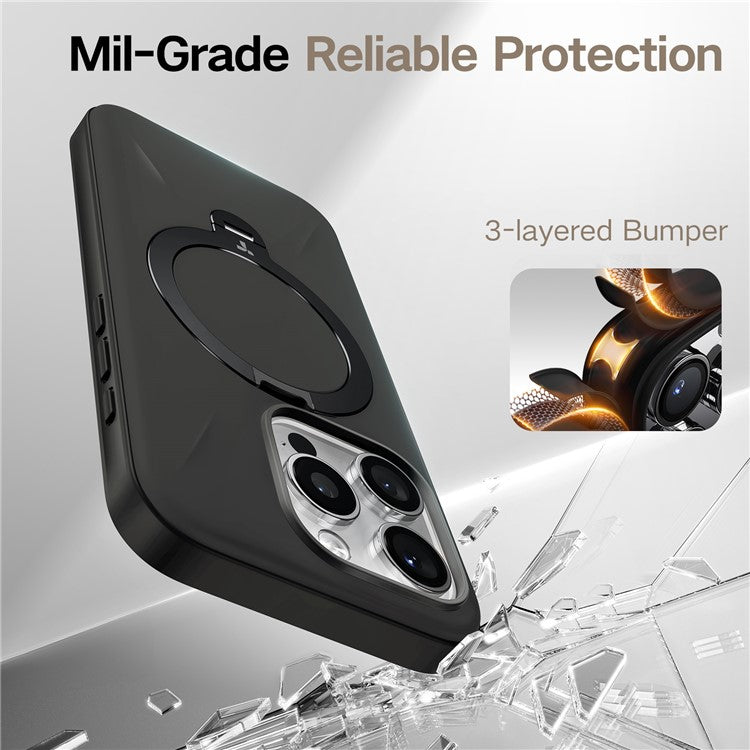 TORRAS Ostand Q Pro Series For iPhone 16 Pro Case Kickstand TPU+PC Phone Cover Compatible with Magsafe - Black