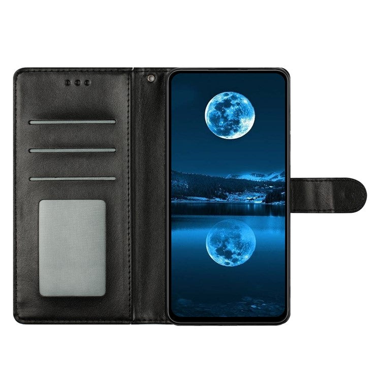 For Samsung Galaxy S25 Stand Case with Card Clots Skin-Touch PU Leather Phone Cover - Black
