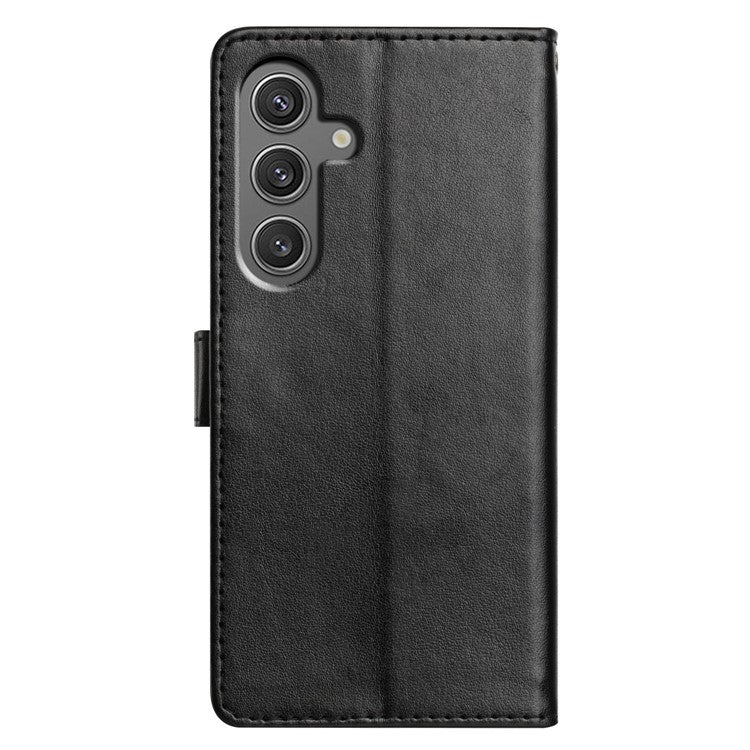 For Samsung Galaxy S25 Stand Case with Card Clots Skin-Touch PU Leather Phone Cover - Black