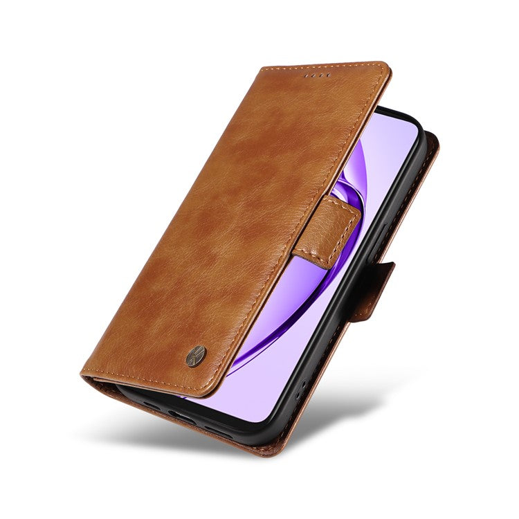 YIKATU YK-007 For Oppo A3x 4G / 5G (India) / A3 4G / 5G / A60 5G / A40 4G / A40M 4G Case Side Buckle PU Leather Phone Cover Litchi Texture - Brown