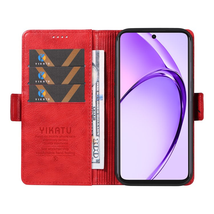 YIKATU YK-007 For Oppo A3x 4G / 5G (India) / A3 4G / 5G / A60 5G / A40 4G / A40M 4G Case Side Buckle PU Leather Phone Cover Litchi Texture - Red