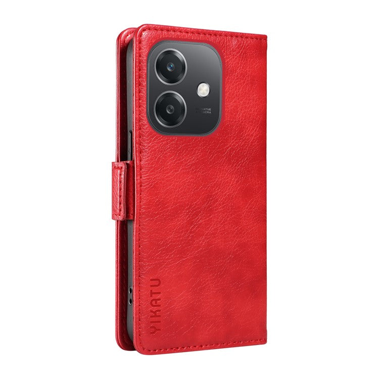 YIKATU YK-007 For Oppo A3x 4G / 5G (India) / A3 4G / 5G / A60 5G / A40 4G / A40M 4G Case Side Buckle PU Leather Phone Cover Litchi Texture - Red
