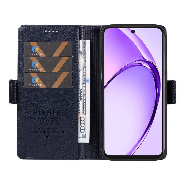 YIKATU YK-007 For Oppo A3x 4G / 5G (India) / A3 4G / 5G / A60 5G / A40 4G / A40M 4G Case Side Buckle PU Leather Phone Cover Litchi Texture - Navy Blue