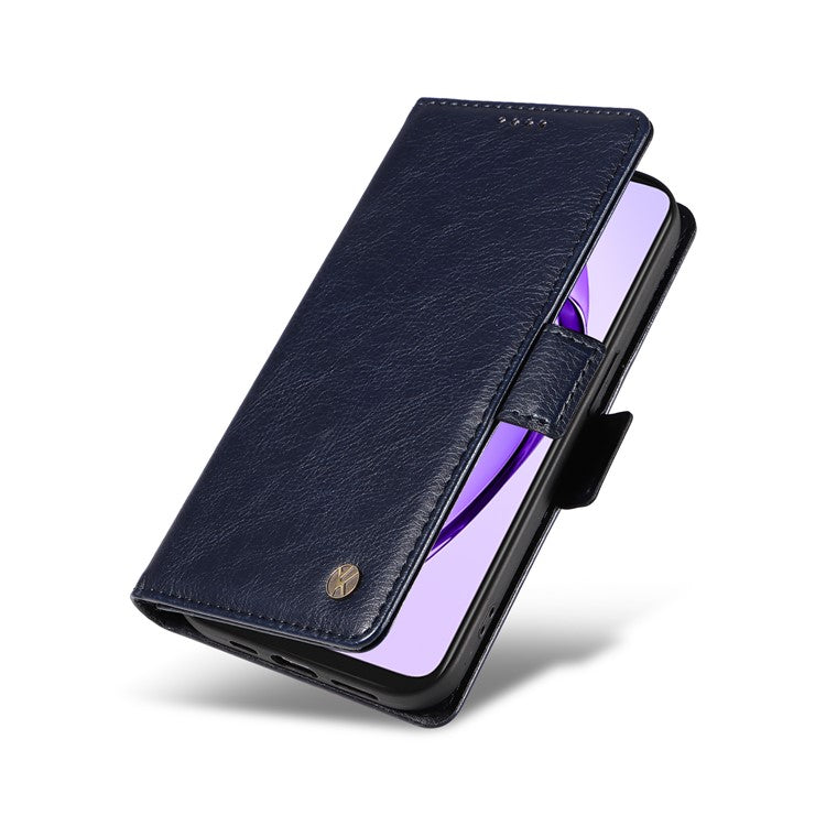 YIKATU YK-007 For Oppo A3x 4G / 5G (India) / A3 4G / 5G / A60 5G / A40 4G / A40M 4G Case Side Buckle PU Leather Phone Cover Litchi Texture - Navy Blue