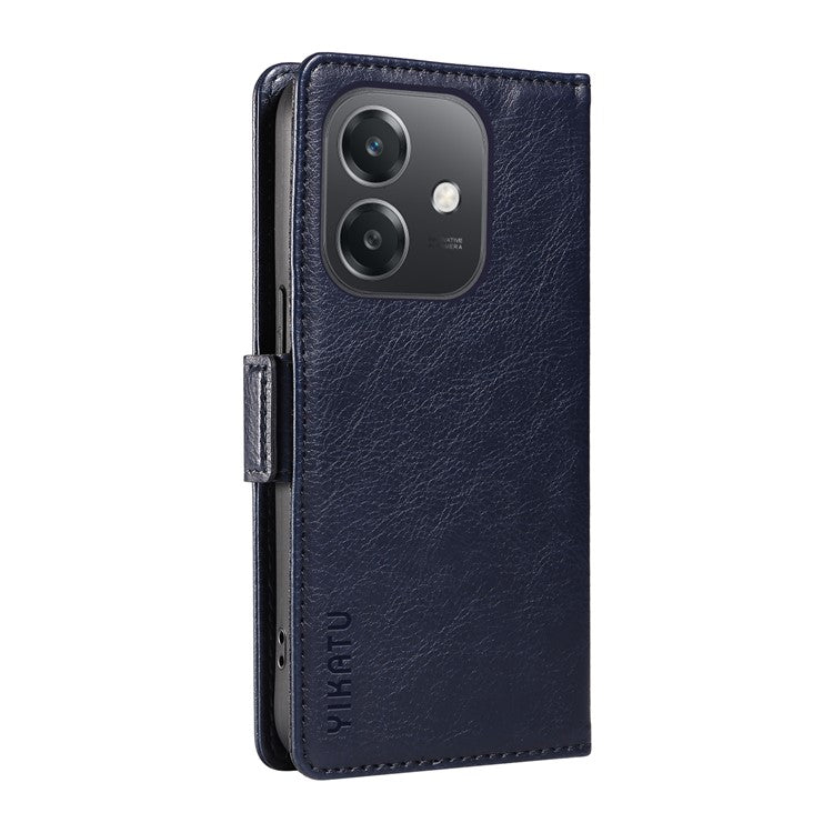 YIKATU YK-007 For Oppo A3x 4G / 5G (India) / A3 4G / 5G / A60 5G / A40 4G / A40M 4G Case Side Buckle PU Leather Phone Cover Litchi Texture - Navy Blue
