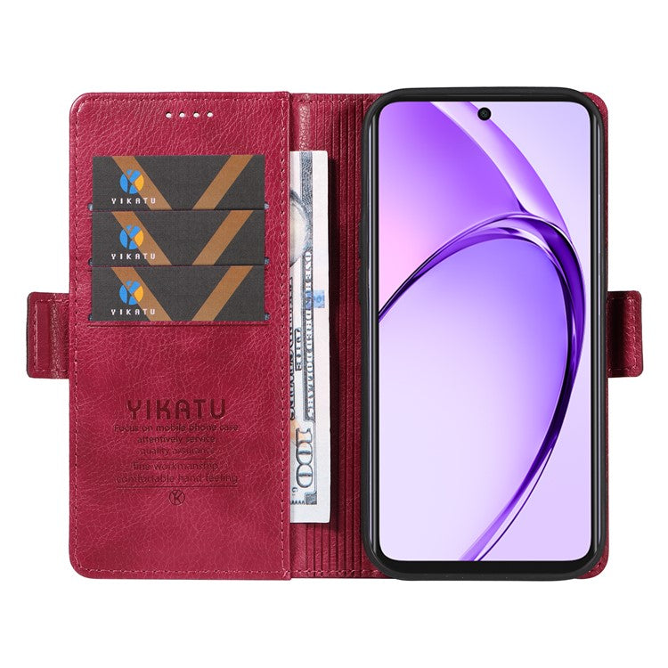 YIKATU YK-007 For Oppo A3x 4G / 5G (India) / A3 4G / 5G / A60 5G / A40 4G / A40M 4G Case Side Buckle PU Leather Phone Cover Litchi Texture - Wine Red