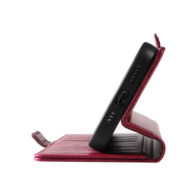 YIKATU YK-007 For Oppo A3x 4G / 5G (India) / A3 4G / 5G / A60 5G / A40 4G / A40M 4G Case Side Buckle PU Leather Phone Cover Litchi Texture - Wine Red