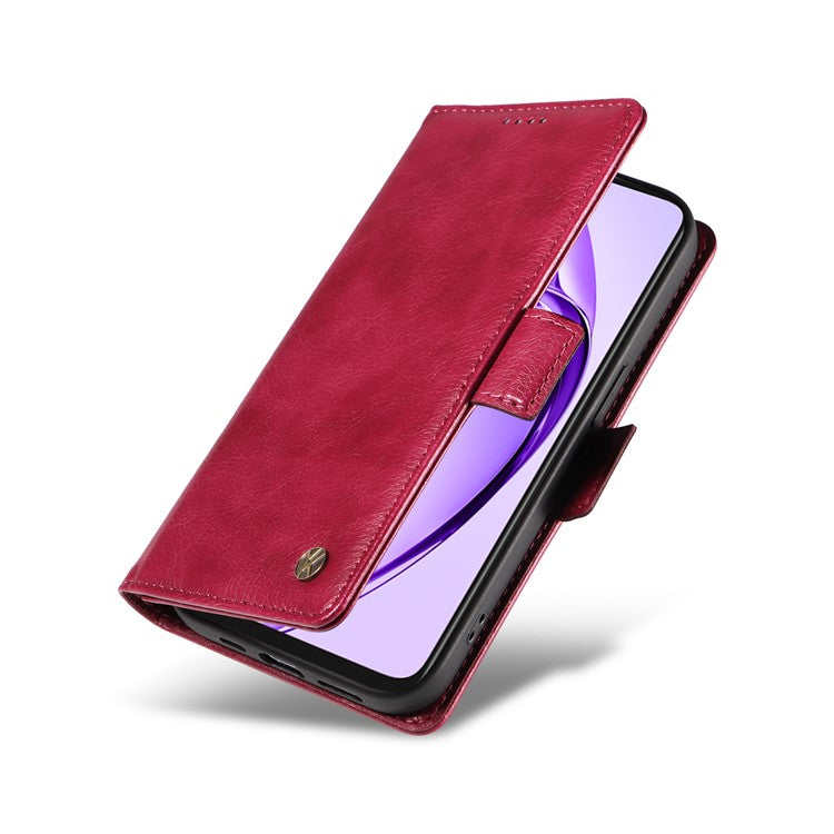 YIKATU YK-007 For Oppo A3x 4G / 5G (India) / A3 4G / 5G / A60 5G / A40 4G / A40M 4G Case Side Buckle PU Leather Phone Cover Litchi Texture - Wine Red