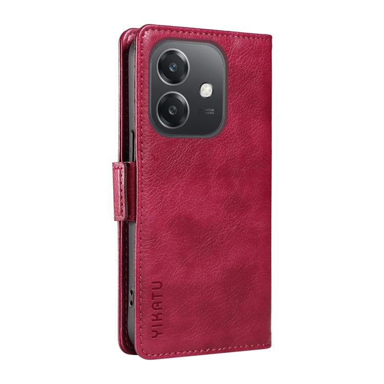 YIKATU YK-007 For Oppo A3x 4G / 5G (India) / A3 4G / 5G / A60 5G / A40 4G / A40M 4G Case Side Buckle PU Leather Phone Cover Litchi Texture - Wine Red
