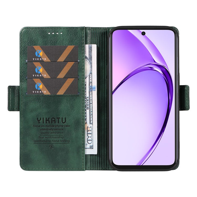 YIKATU YK-007 For Oppo A3x 4G / 5G (India) / A3 4G / 5G / A60 5G / A40 4G / A40M 4G Case Side Buckle PU Leather Phone Cover Litchi Texture - Green
