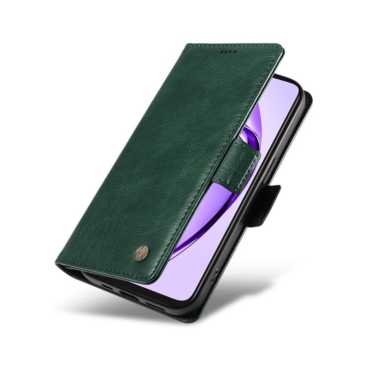 YIKATU YK-007 For Oppo A3x 4G / 5G (India) / A3 4G / 5G / A60 5G / A40 4G / A40M 4G Case Side Buckle PU Leather Phone Cover Litchi Texture - Green