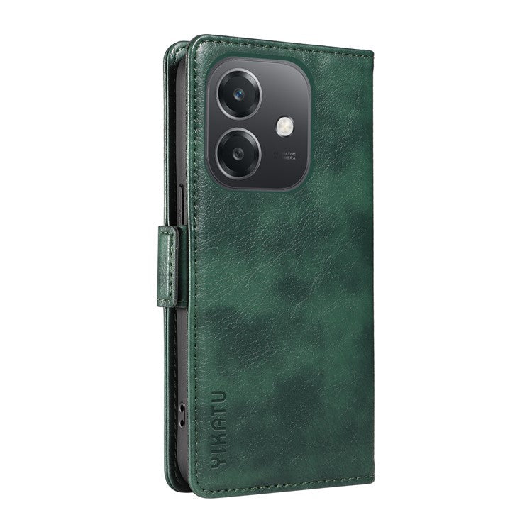 YIKATU YK-007 For Oppo A3x 4G / 5G (India) / A3 4G / 5G / A60 5G / A40 4G / A40M 4G Case Side Buckle PU Leather Phone Cover Litchi Texture - Green