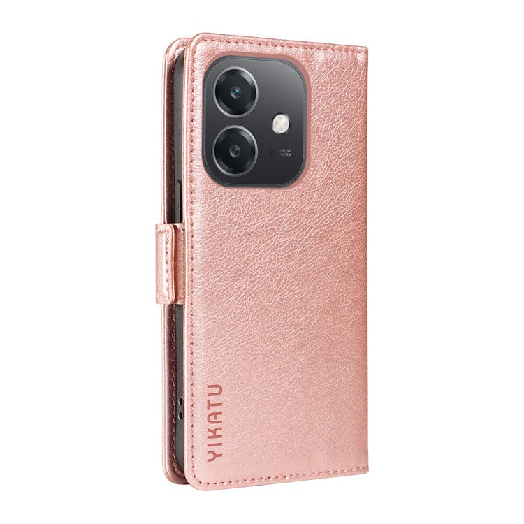 YIKATU YK-007 For Oppo A3x 4G / 5G (India) / A3 4G / 5G / A60 5G / A40 4G / A40M 4G Case Side Buckle PU Leather Phone Cover Litchi Texture - Rose Gold