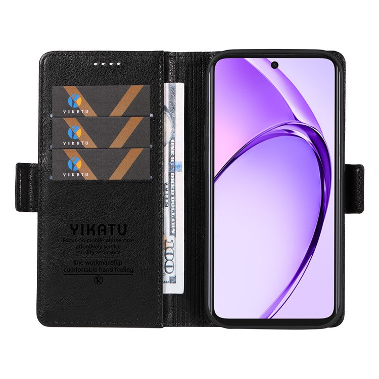 YIKATU YK-007 For Oppo A3x 4G / 5G (India) / A3 4G / 5G / A60 5G / A40 4G / A40M 4G Case Side Buckle PU Leather Phone Cover Litchi Texture - Black