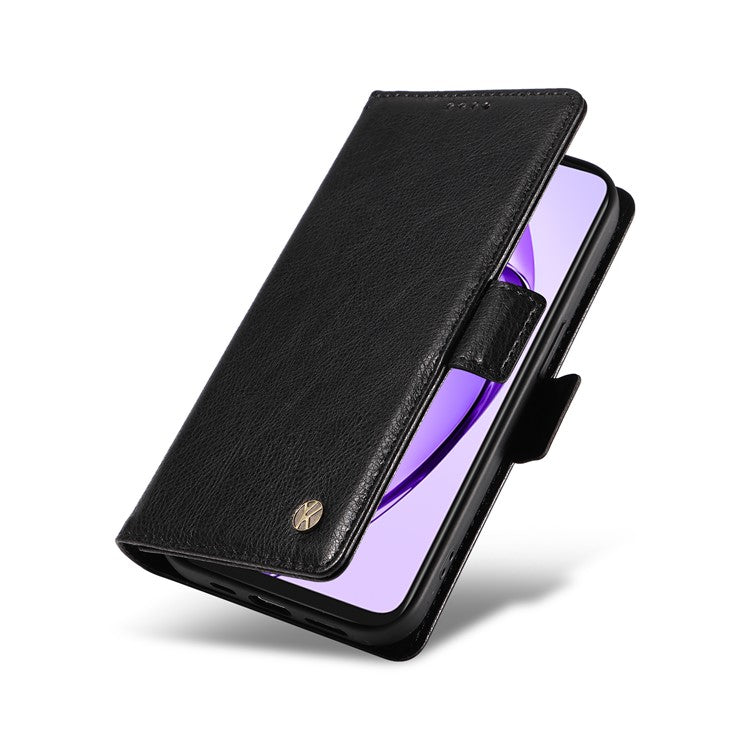 YIKATU YK-007 For Oppo A3x 4G / 5G (India) / A3 4G / 5G / A60 5G / A40 4G / A40M 4G Case Side Buckle PU Leather Phone Cover Litchi Texture - Black