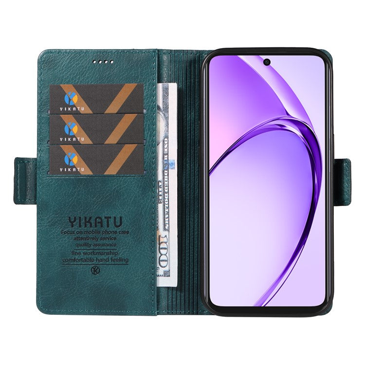 YIKATU YK-007 For Oppo A3x 4G / 5G (India) / A3 4G / 5G / A60 5G / A40 4G / A40M 4G Case Side Buckle PU Leather Phone Cover Litchi Texture - Blue