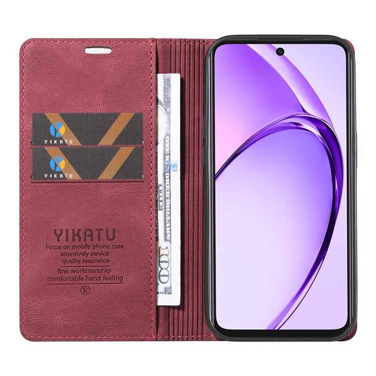 YIKATU YK-004 For Oppo A3x 4G / 5G (India) / A3 4G / 5G / A60 5G / A40 4G / A40M 4G Case Leather Skin-Touch Phone Cover Magnetic Auto-Absorbed - Wine Red