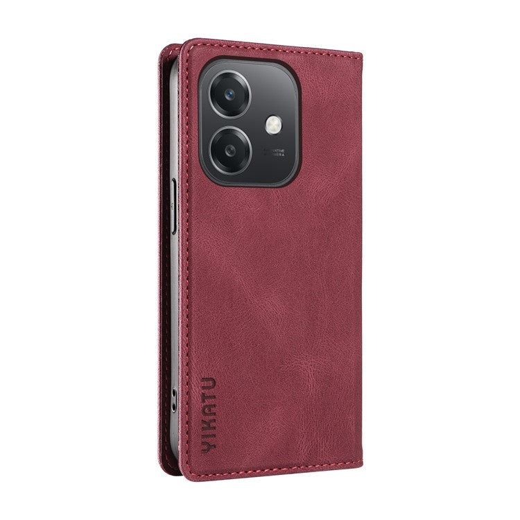 YIKATU YK-004 For Oppo A3x 4G / 5G (India) / A3 4G / 5G / A60 5G / A40 4G / A40M 4G Case Leather Skin-Touch Phone Cover Magnetic Auto-Absorbed - Wine Red
