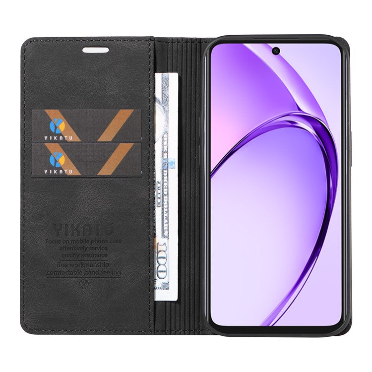 YIKATU YK-004 For Oppo A3x 4G / 5G (India) / A3 4G / 5G / A60 5G / A40 4G / A40M 4G Case Leather Skin-Touch Phone Cover Magnetic Auto-Absorbed - Black