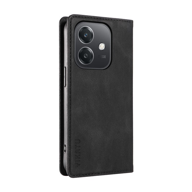 YIKATU YK-004 For Oppo A3x 4G / 5G (India) / A3 4G / 5G / A60 5G / A40 4G / A40M 4G Case Leather Skin-Touch Phone Cover Magnetic Auto-Absorbed - Black